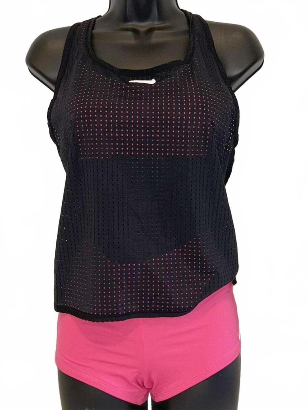 Nike Mesh Layered Bikini Top & Boyshort Swimsuit "Pink/Black" Women's M | NWT